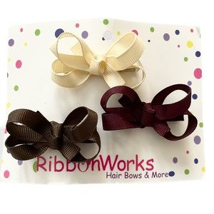 Set of 3 Fall color hair bows hairbows burgundy cream brown